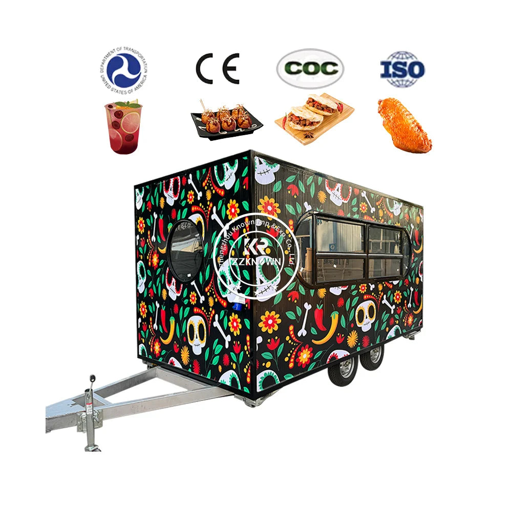 2024 Street Mobile Fast Food Truck Fully Equipped Mobile Food Trailer With Full Kitchen Equipments For Sale In USA