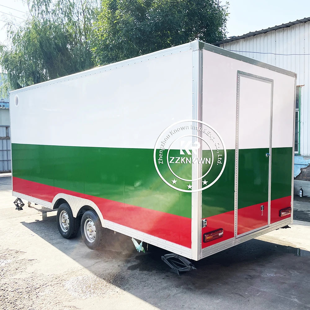 Customized Outdoor Street Kitchen Truck Moving Food Trailer Kiosk Mobile Square Fast Food Cart Hot Dog Restaurant Trailer