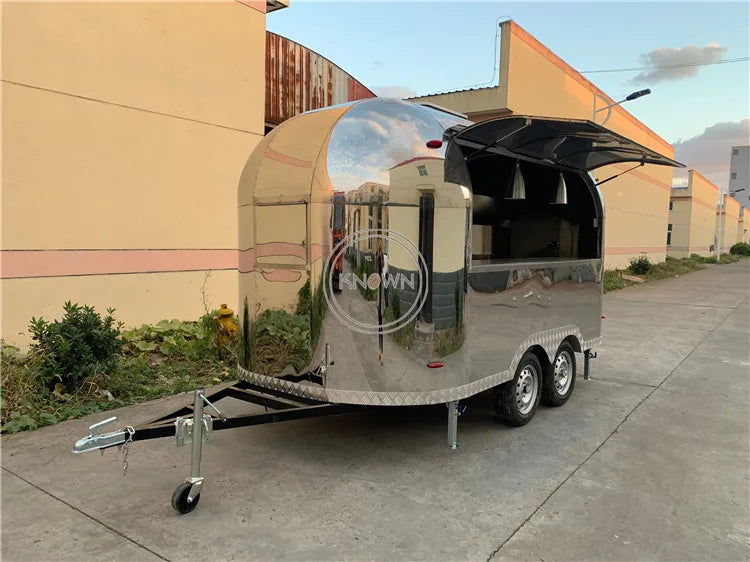 OEM Airstream Stainless Steel Hot Dog Pizza Coffee Ice Cream Vending Cart Restaurant Mobile Fast Food Trailer Truck for Sale