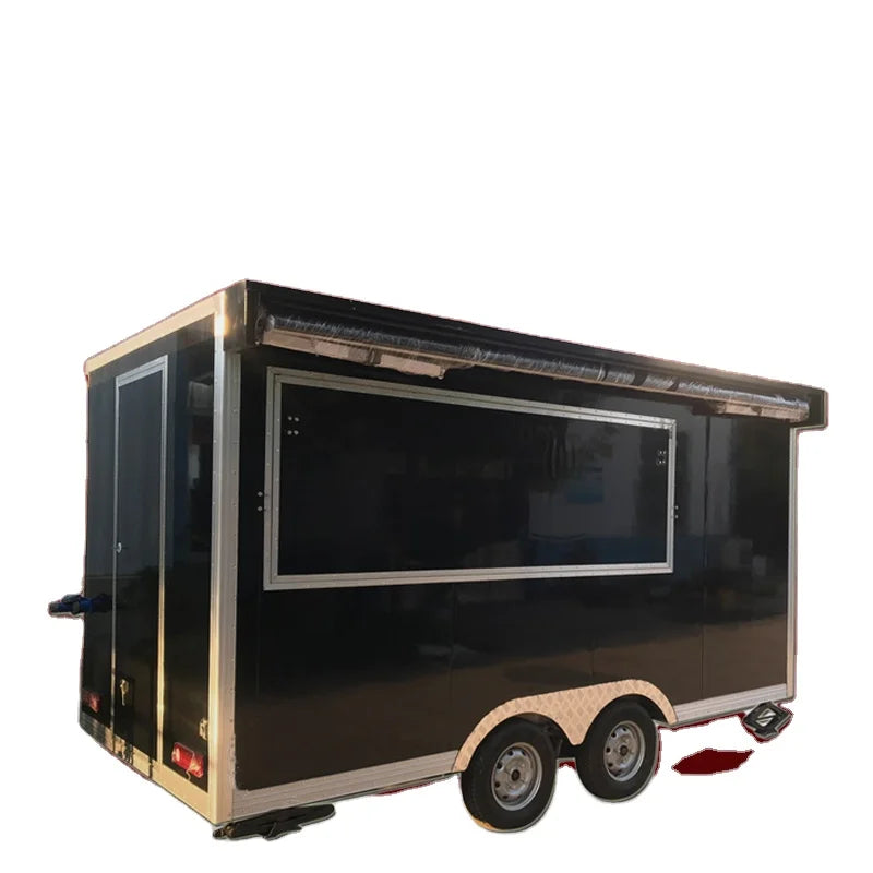 Promotion 5M Black Food Truck Mobile Outdoor Street Kitchen Food Cart Fast Customized Ice Cream Trailer for Sale