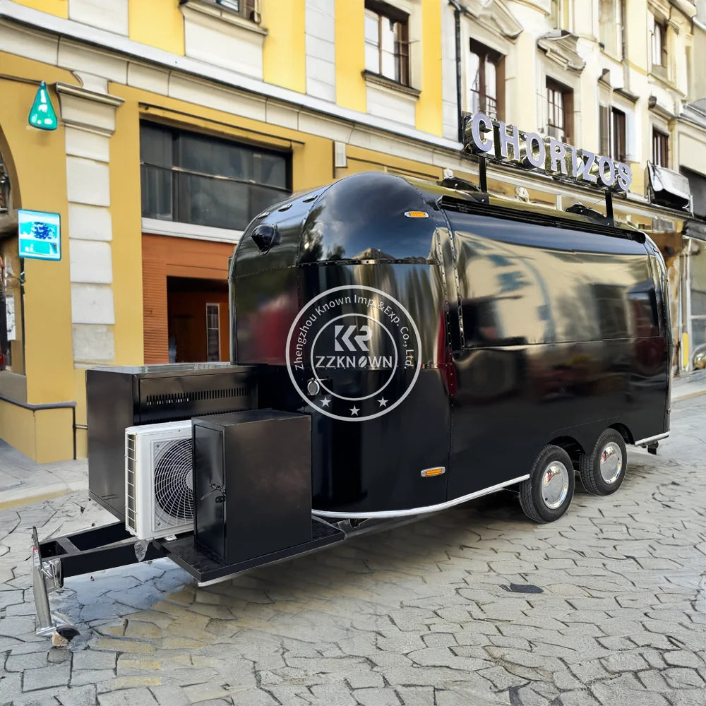 2024 Stainless Steel Airstream Mobile Fast Food Truck Remorque Mobile Food Trailers With Full Kitchen Equipment For Sale