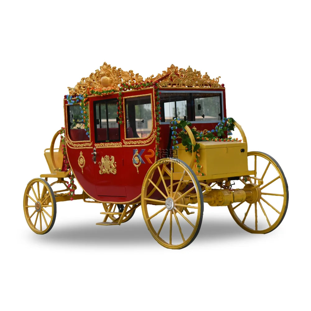 Royal Black Gold Horse Carriage Luxurious Wedding Horse-drawn Carriage For Christmas English Style Princess Horse Buggy