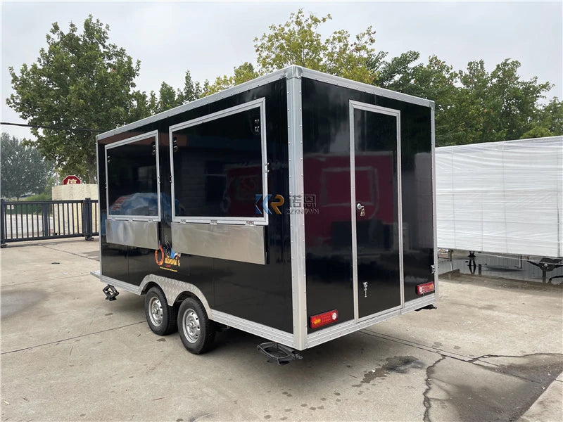 Carrito de comida móvil multifuncional para parrilla, camión de comida rápida, freidora a gas y plancha para máquinas de comida rápida