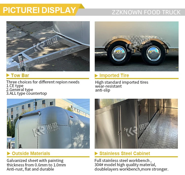 Fast Stainless Steel Food Trailer Ice Cream Cart Concession Food Trailer Mobile Air Stream Food Truck With Full Kitchen