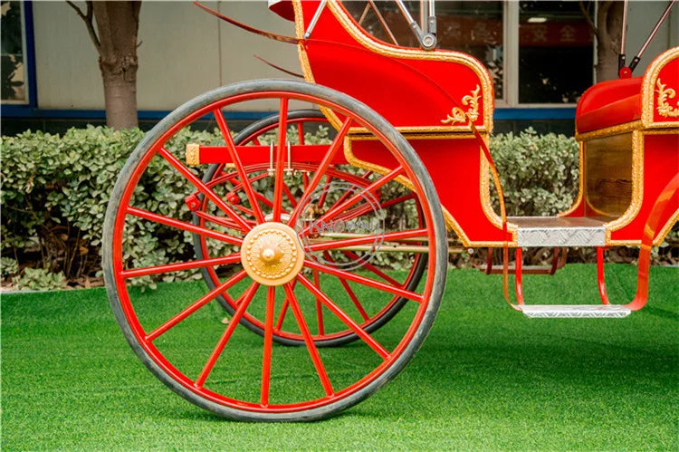 OEM Customized Four Wheel Marathon Horse Cart Carriage Trailer European Royal Family Red Sightseeing Car