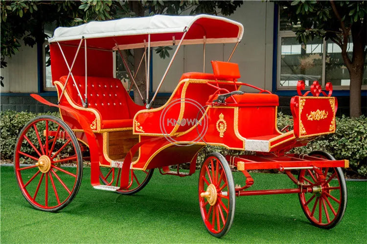 OEM Customized Four Wheel Marathon Horse Cart Carriage Trailer European Royal Family Red Sightseeing Car