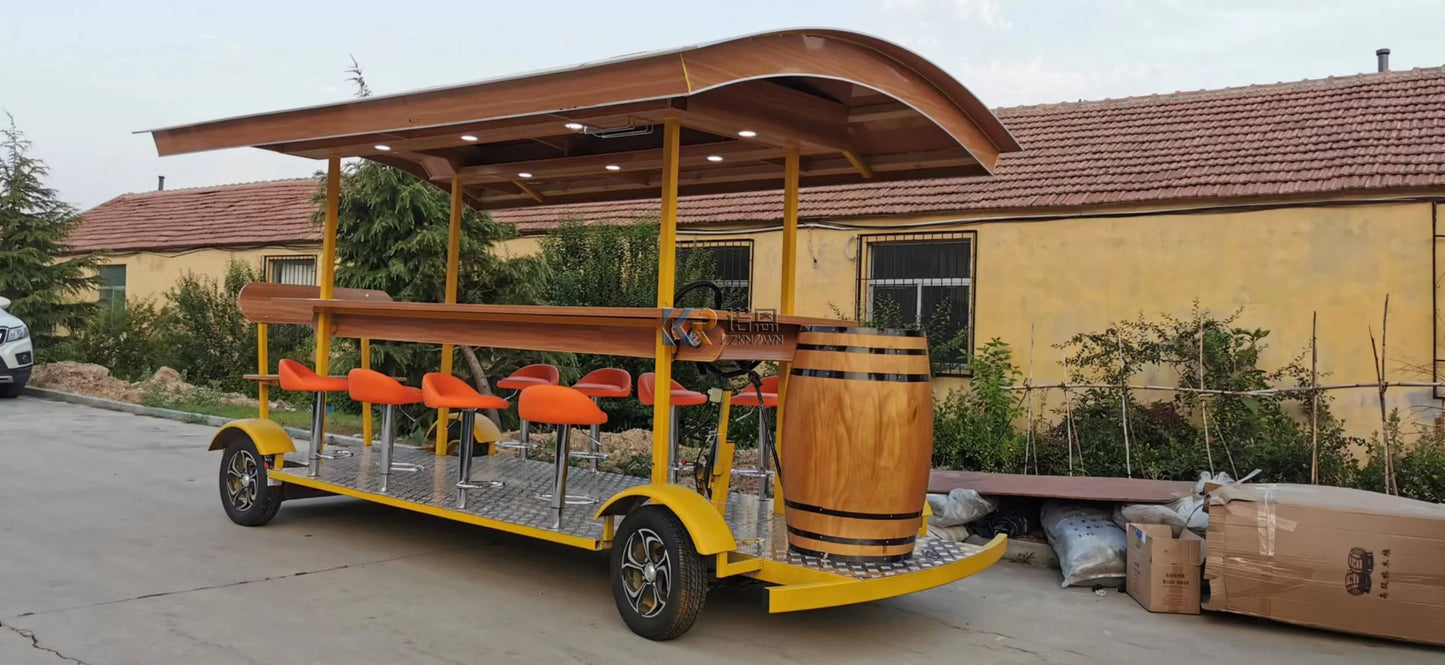 Carro de bar móvil para exteriores con certificación CE, nuevo producto, carrito para golosinas, bocadillos, 7 pasajeros, bicicleta para cerveza