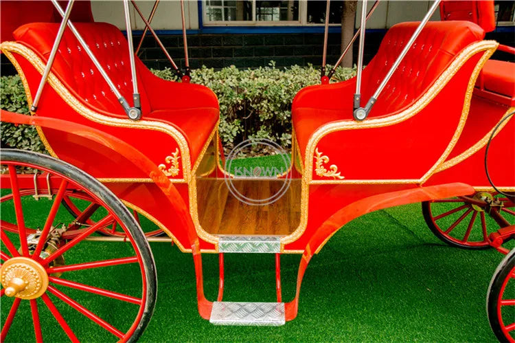 OEM Customized Four Wheel Marathon Horse Cart Carriage Trailer European Royal Family Red Sightseeing Car