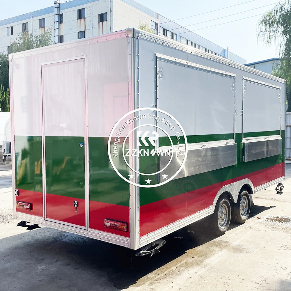 Customized Outdoor Street Kitchen Truck Moving Food Trailer Kiosk Mobile Square Fast Food Cart Hot Dog Restaurant Trailer