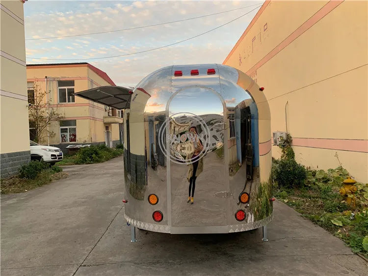 OEM Airstream Stainless Steel Hot Dog Pizza Coffee Ice Cream Vending Cart Restaurant Mobile Fast Food Trailer Truck for Sale