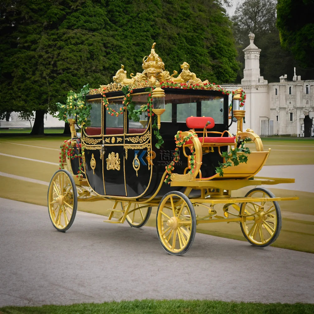 Carruaje tirado por caballos para recién casados ​​de la diosa para bodas de lujo de moda Royal Pumpkin Victoria Electric Horse Carriage