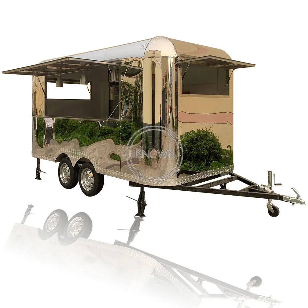 Mobile Stainless Steel Fast Food Trailer Airstream Food Cart Outdoor Street Kitchen Breakfast Vending Food Trailers