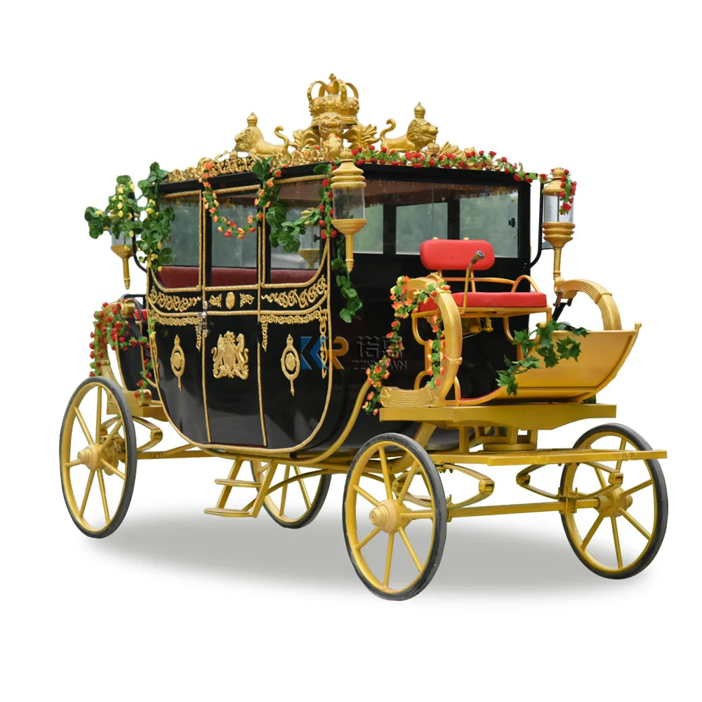 Customized Sightseeing Electric Horse Carriage Cart Royal Wedding Gold Horse Drawn Carriage For Sale