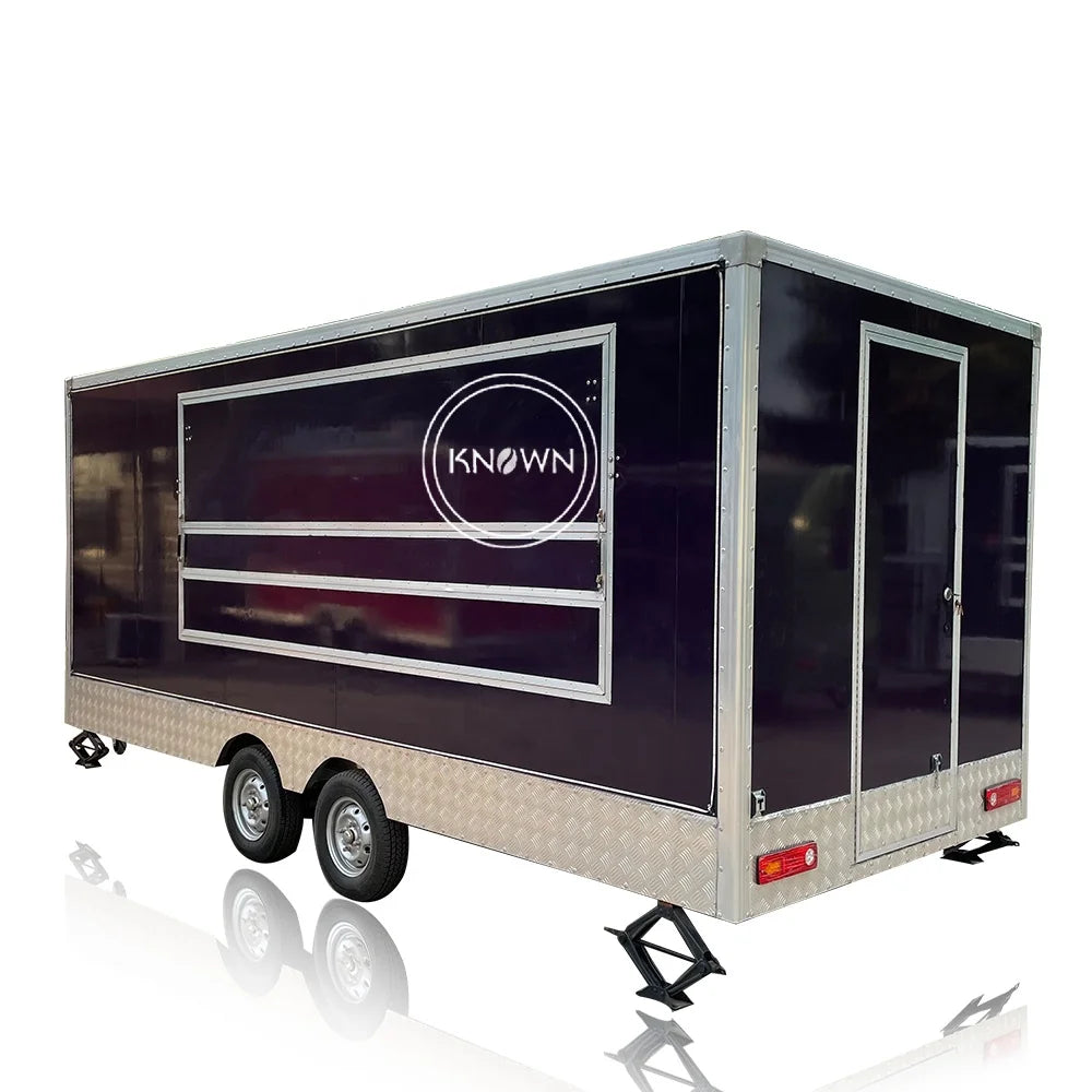 OEM 5M Mobile Food Trailer Truck with Full Kitchen Restaurant Hot Dog BBQ Cart with Square Roof and Customize Kitchen For Sale