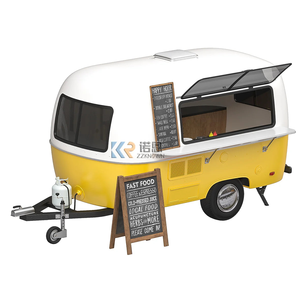 Carros de café con cocina móvil, remolque de comida rápida, carrito de comida para gofres, helados, dulces y pizzas con equipamiento completo