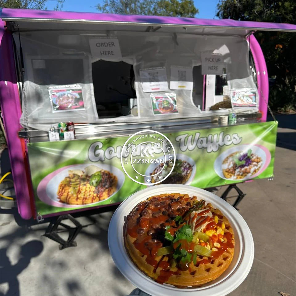 Camión de comida móvil para exteriores personalizado con cocina completa, quiosco de comida, remolque de concesión, carrito de bocadillos, gofres, perritos calientes y pizza