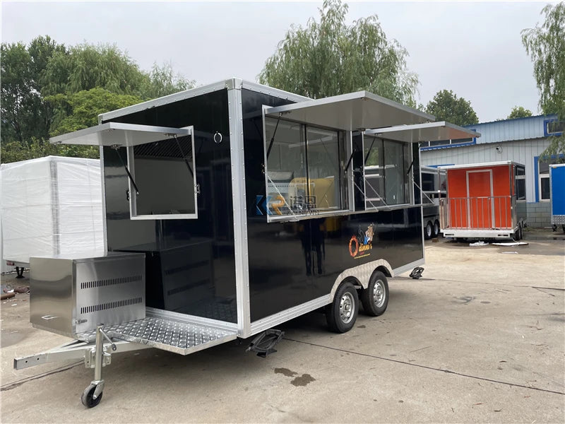 Carrito de comida móvil multifuncional para parrilla, camión de comida rápida, freidora a gas y plancha para máquinas de comida rápida