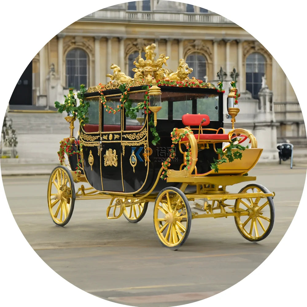 Customized Sightseeing Electric Horse Carriage Cart Royal Wedding Gold Horse Drawn Carriage For Sale