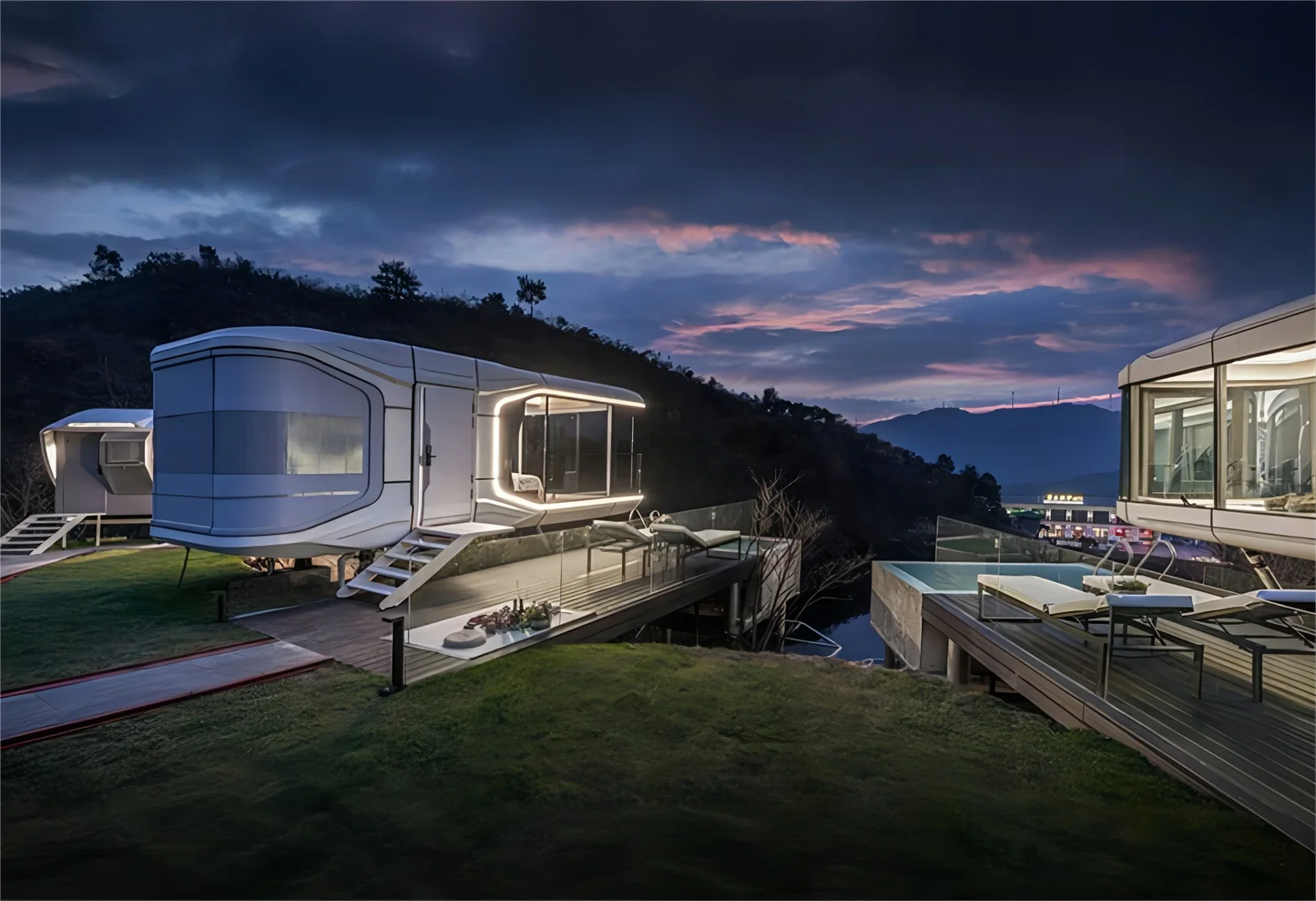 Popular y moderno edificio móvil prefabricado de lujo con estructura de acero galvanizado, casas pequeñas, complejos turísticos, cápsulas espaciales solares