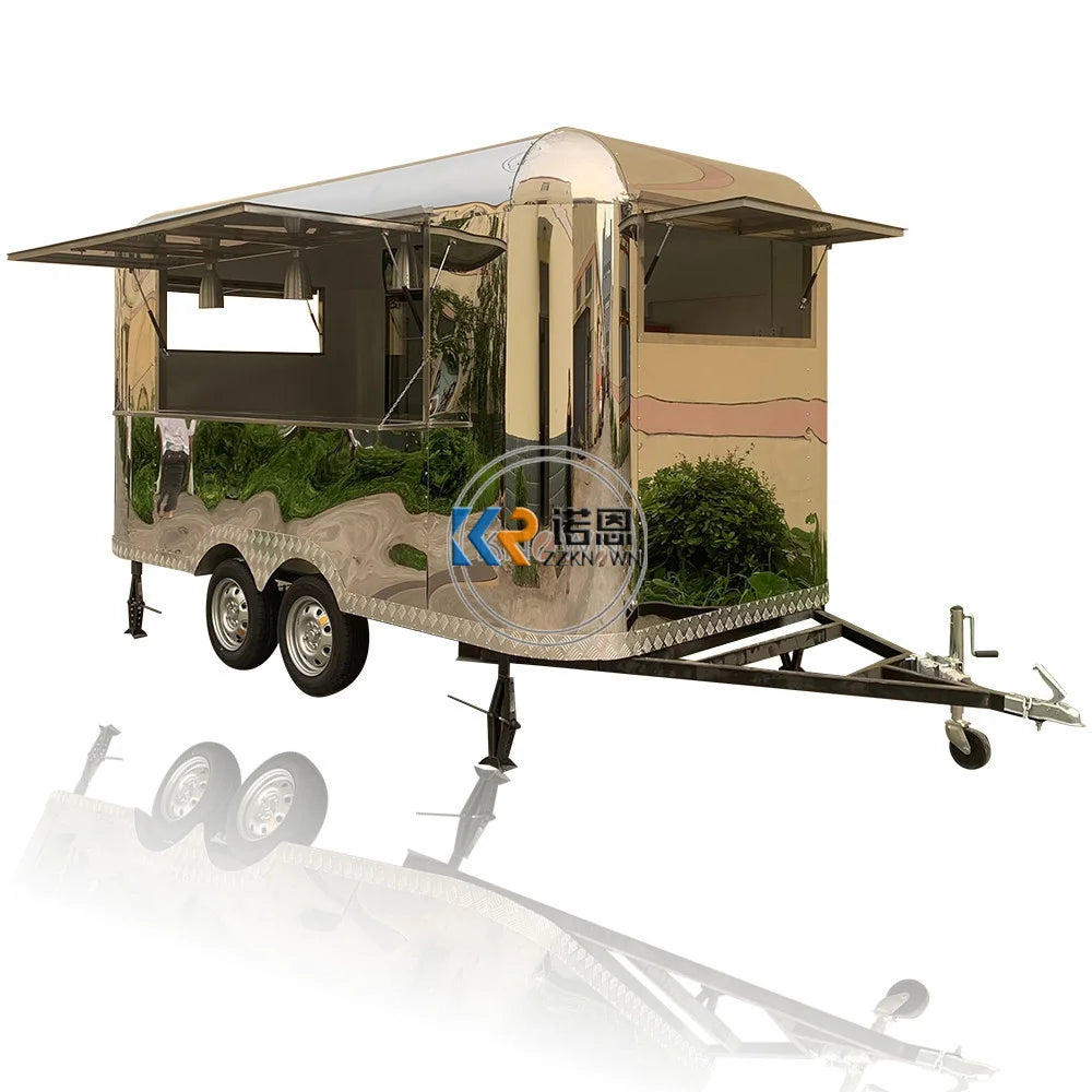 Full Stainless Steel Food Trailer With Kitchen Equipment  Air Stream Mobile Food Truck Vending Trailer