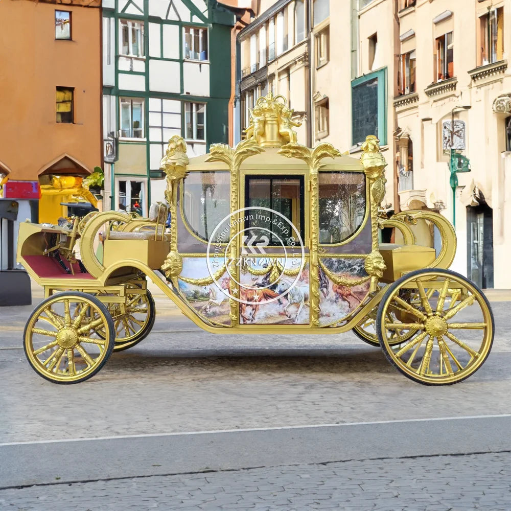 Carruajes de caballos de lujo eléctricos de princesa dorada para bodas a la venta