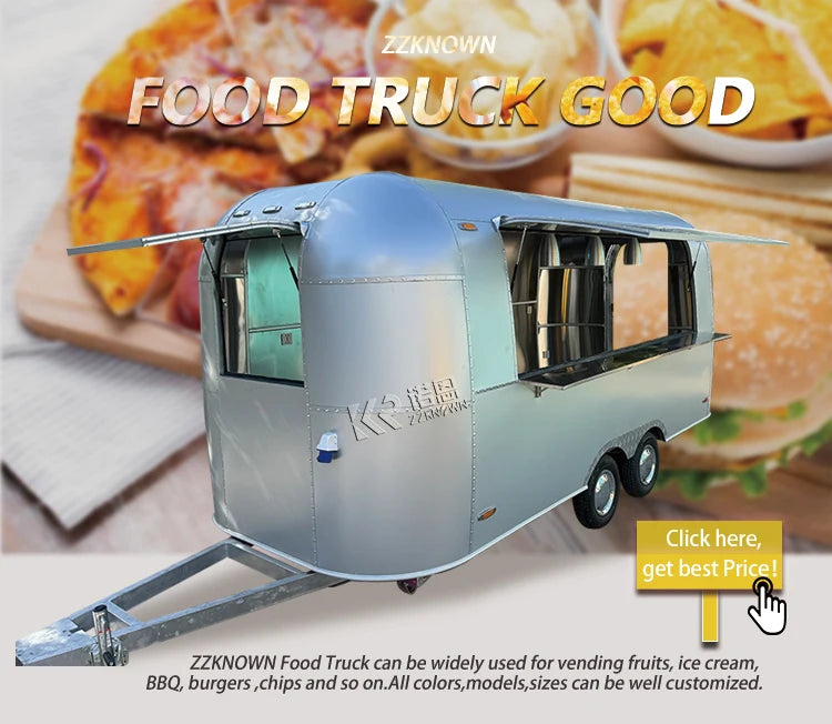 Fast Stainless Steel Food Trailer Ice Cream Cart Concession Food Trailer Mobile Air Stream Food Truck With Full Kitchen