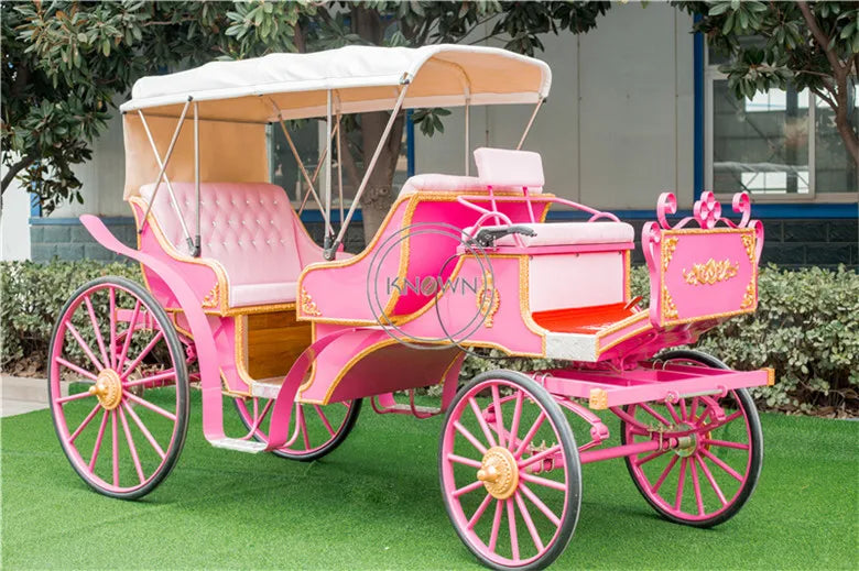 2022 Pink Color Sightseeing Carriage Europe Royal Wedding Horse Cart Luxury Exhibition Carriage for Sale