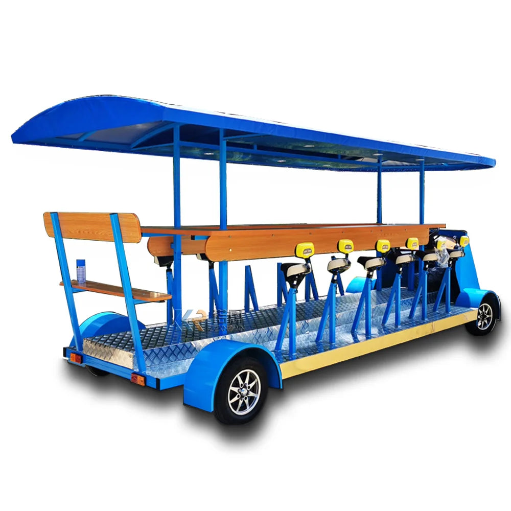 2023 New Food Shop Retail 10 Seater Electric Sightseeing Pedal Pub Car Party Beer Bikes