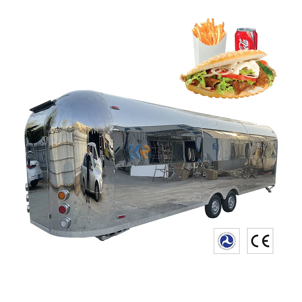 Stainless Steel Bus Deep Fryer Fast Food Trucks Street Mobile Food Trailer With Full Kitchen Equipments