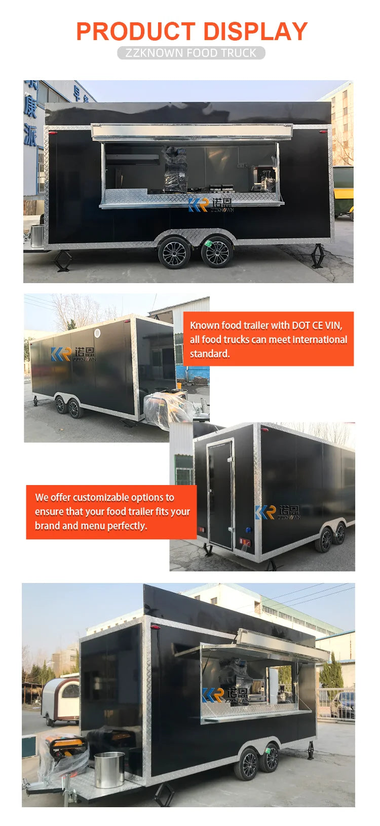 OEM  Concession Street Burger Fast Food Cart Crepe Hot Dog Coffee Food Trailer Fully Equipped Food Truck For Sale