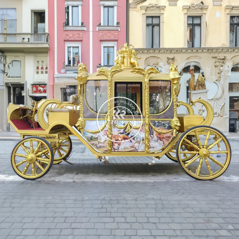 Carruajes de caballos de lujo eléctricos de princesa dorada para bodas a la venta