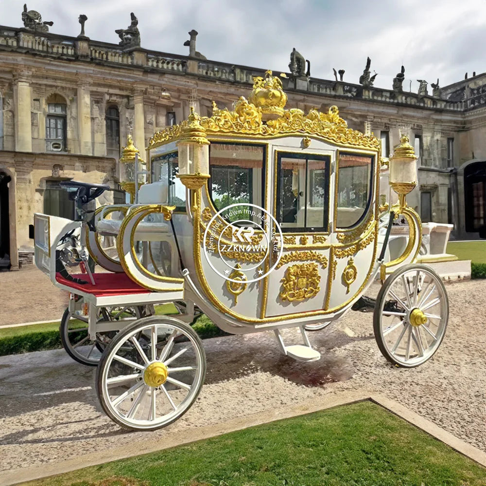 Calèche de mariage personnalisée OEM électrique blanche Cendrillon Décoration Calèche de luxe royale dorée de la reine