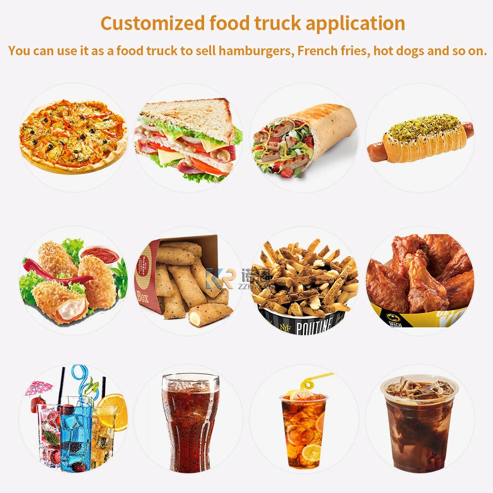 Restaurant Fast Food Truck with Full Equipment Kitchen Coffee  BBQ Food Kiosk Mobile Street Food Trailer