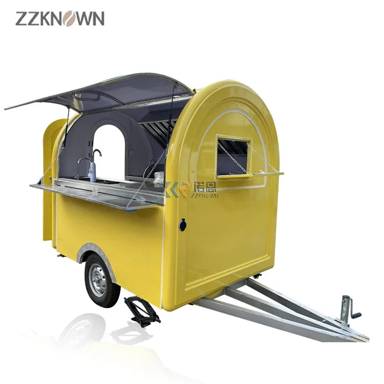 220CM Long BBQ Truck Kiosk Cart Hot Dog Coffee Vending Trailer Mobile Outdoor Street Food Caravan