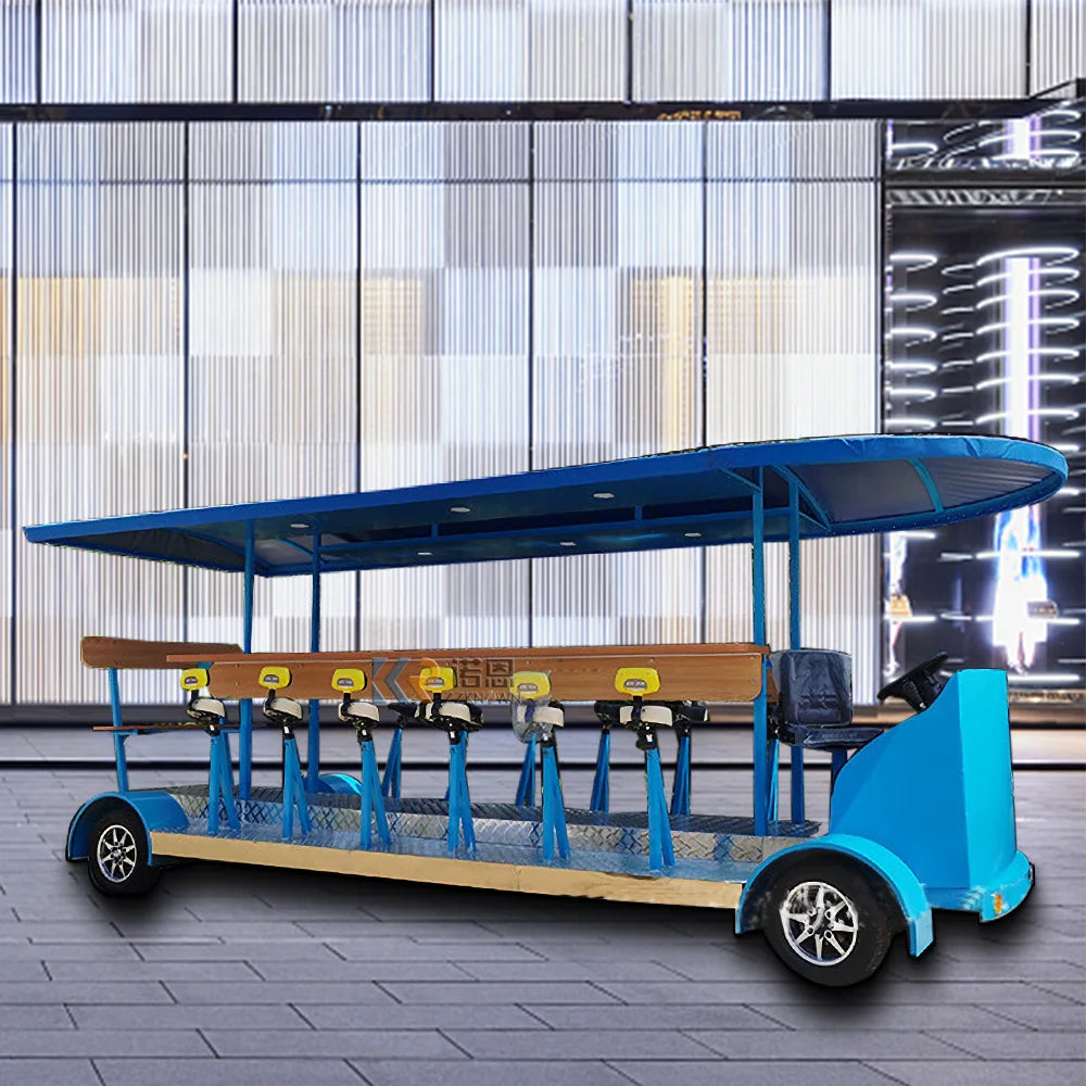 2023 New Food Shop Retail 10 Seater Electric Sightseeing Pedal Pub Car Party Beer Bikes