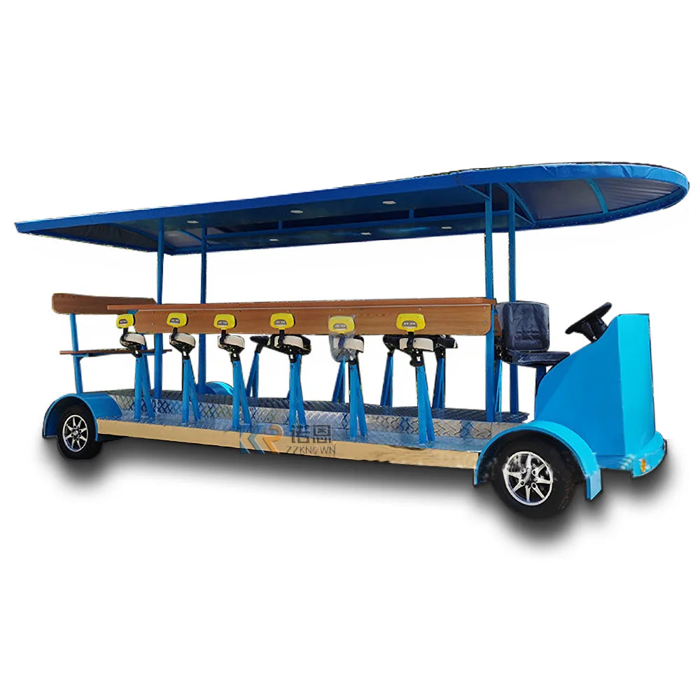 2023 New Food Shop Retail 10 Seater Electric Sightseeing Pedal Pub Car Party Beer Bikes