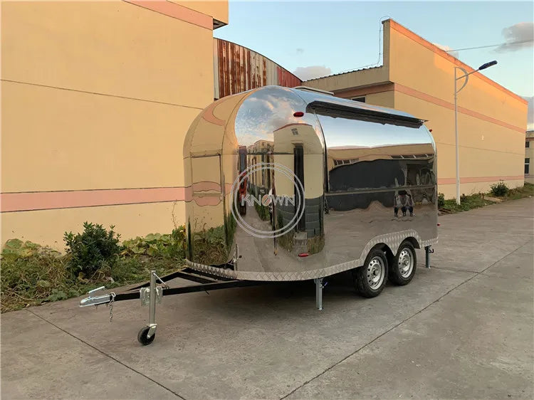 OEM Airstream Stainless Steel Hot Dog Pizza Coffee Ice Cream Vending Cart Restaurant Mobile Fast Food Trailer Truck for Sale