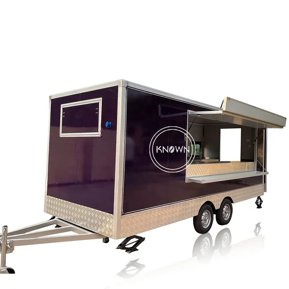 OEM 5M Mobile Food Trailer Truck with Full Kitchen Restaurant Hot Dog BBQ Cart with Square Roof and Customize Kitchen For Sale