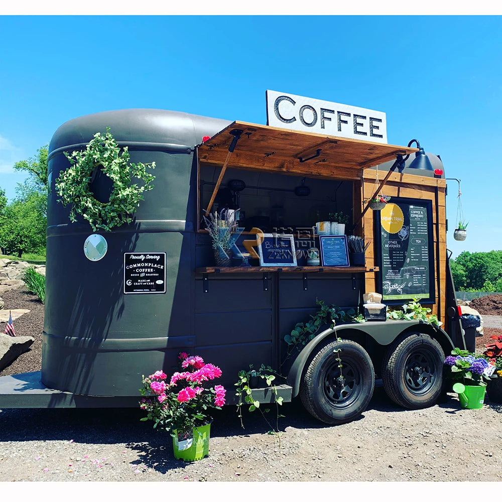 Remolque móvil para campamento, carro de café, quiosco callejero de 4 m de longitud, color verde, OEM, a la venta en Europa