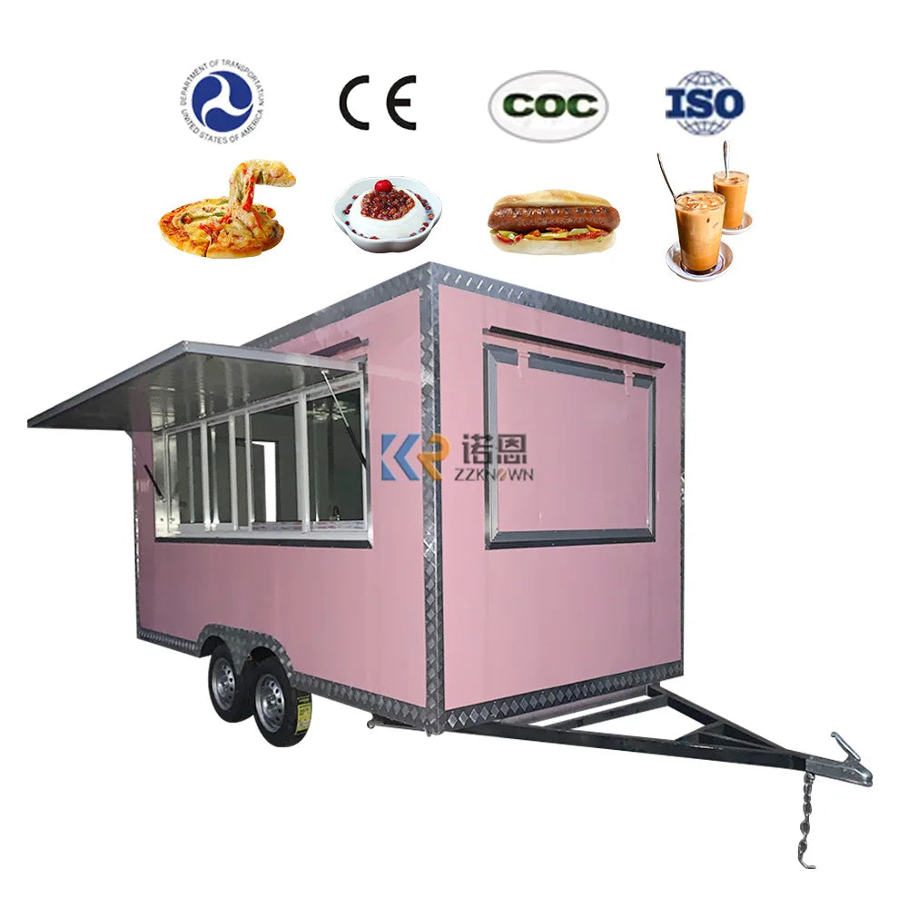 Carrito para hot dogs de 4 m, camión de comida móvil remolcable, carrito de café totalmente equipado, remolque de cocina a la venta