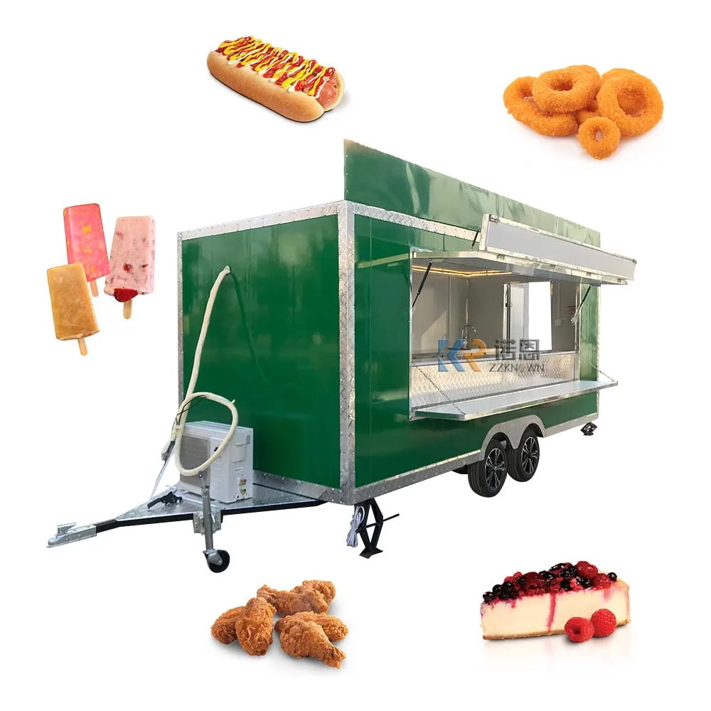 2023 Customization Multi-function Coffee Food Carts 4000mm Green Food Trailer Mobile Food Truck With VIN Custom