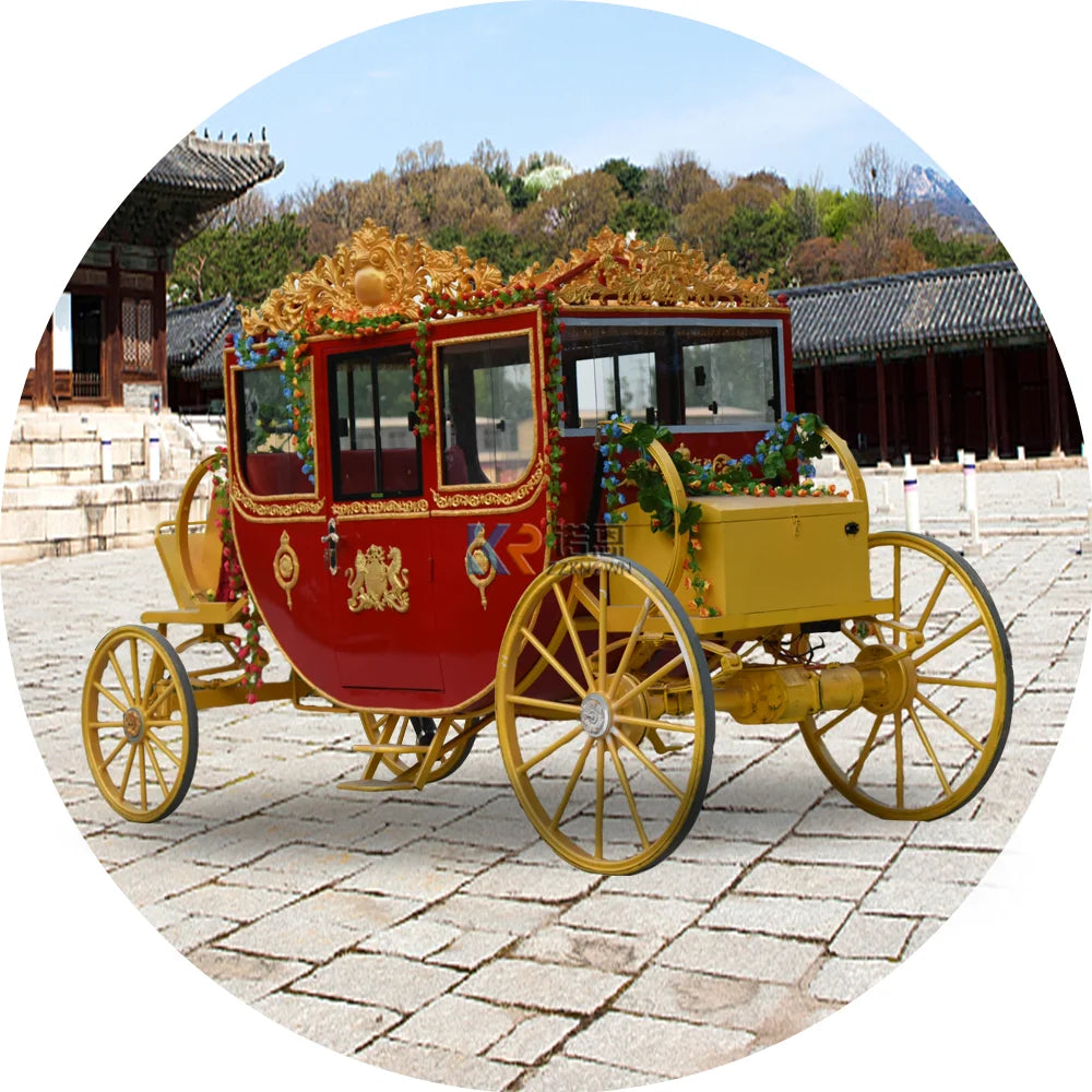 Royal Black Gold Horse Carriage Luxurious Wedding Horse-drawn Carriage For Christmas English Style Princess Horse Buggy