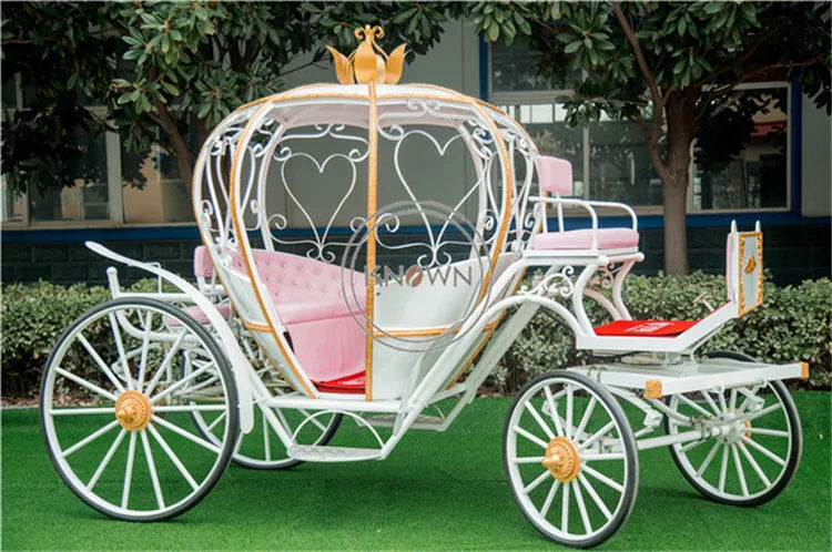 OEM Royal Christmas Metal White Cinderella Pumpkin Horse Drawn Carriage Mobile Tourist Cart for Wedding Decoration