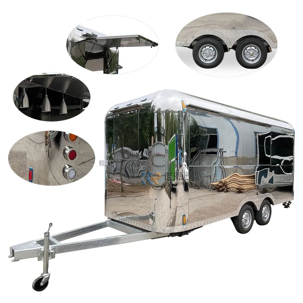 Mobile Food Cart Coffee Catering Concession Airstream Fast Food Trailer Fully Equipped Ice Electric Food Truck