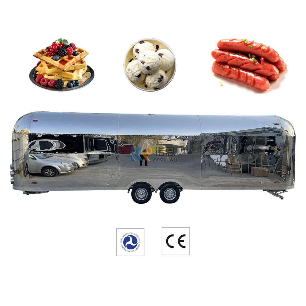 Carro de comida móvil Concesión de catering de café Remolque de comida rápida Airstream Camión de comida helada totalmente equipado