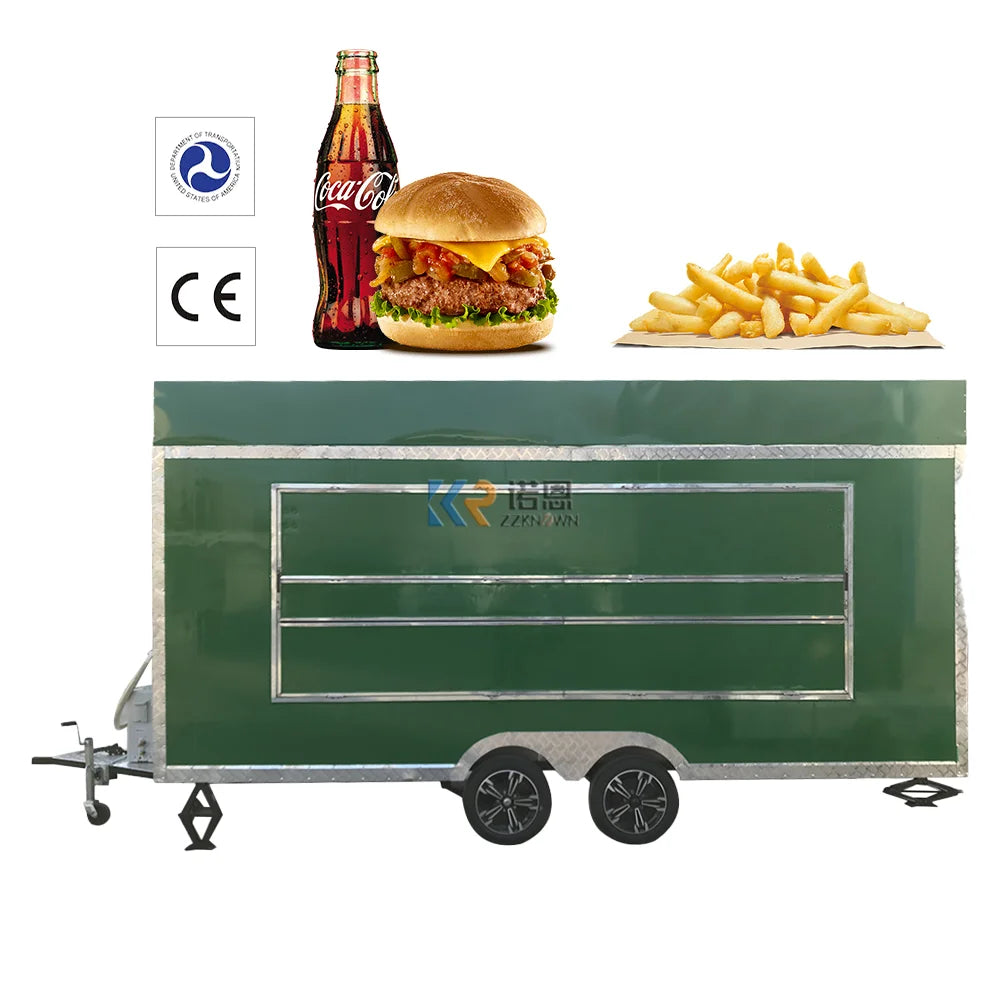 Factory Price Good Service Mobile Fast Food Truck Vending Kiosk 5m length Food Carts Square model Food Trailer For Sale