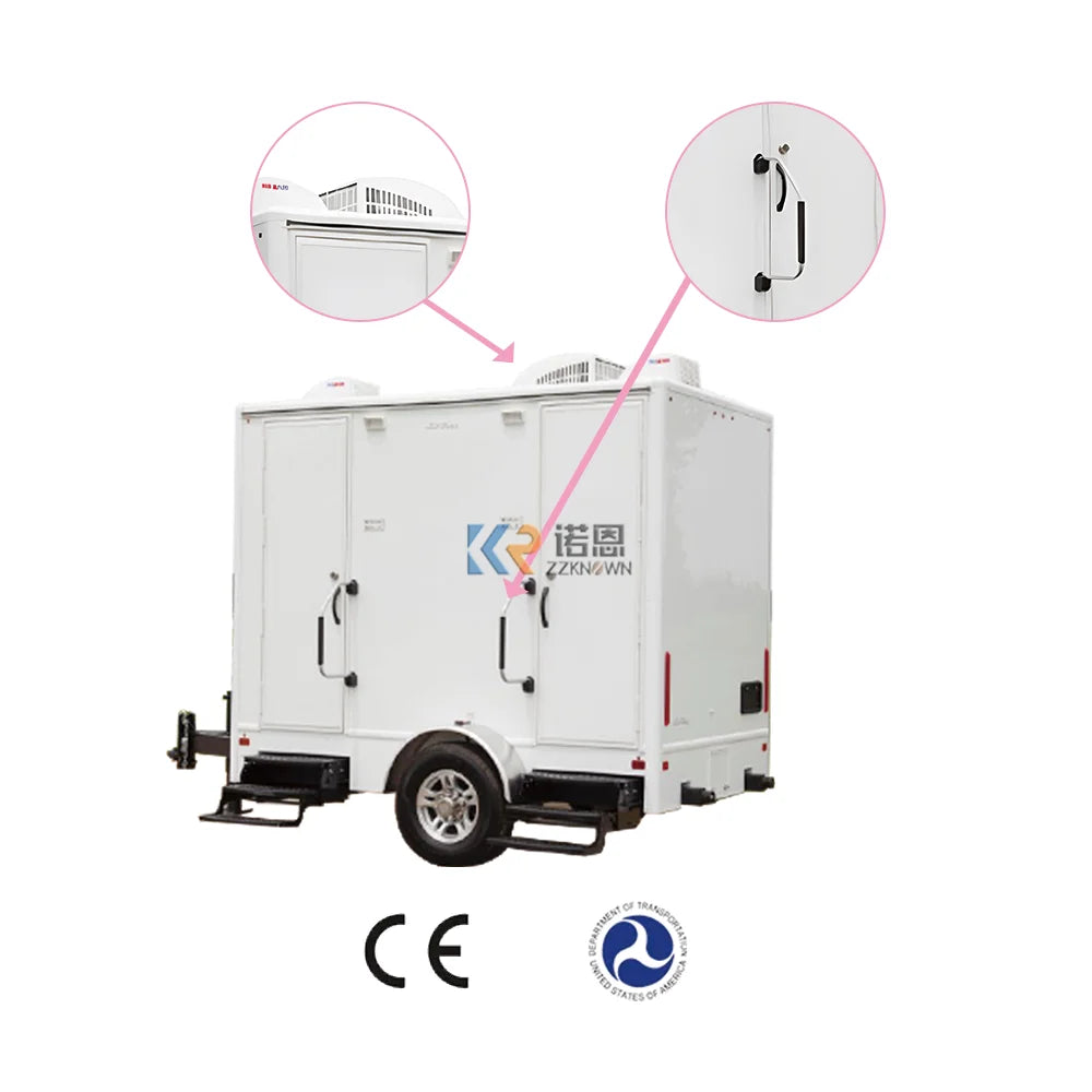 Cómodo baño químico portátil con remolque para uso en exteriores