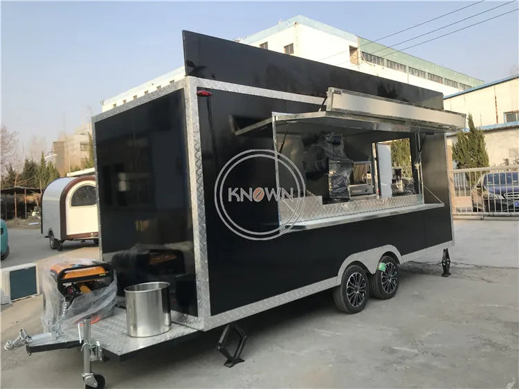 Promotion 5M Black Food Truck Mobile Outdoor Street Kitchen Food Cart Fast Customized Ice Cream Trailer for Sale