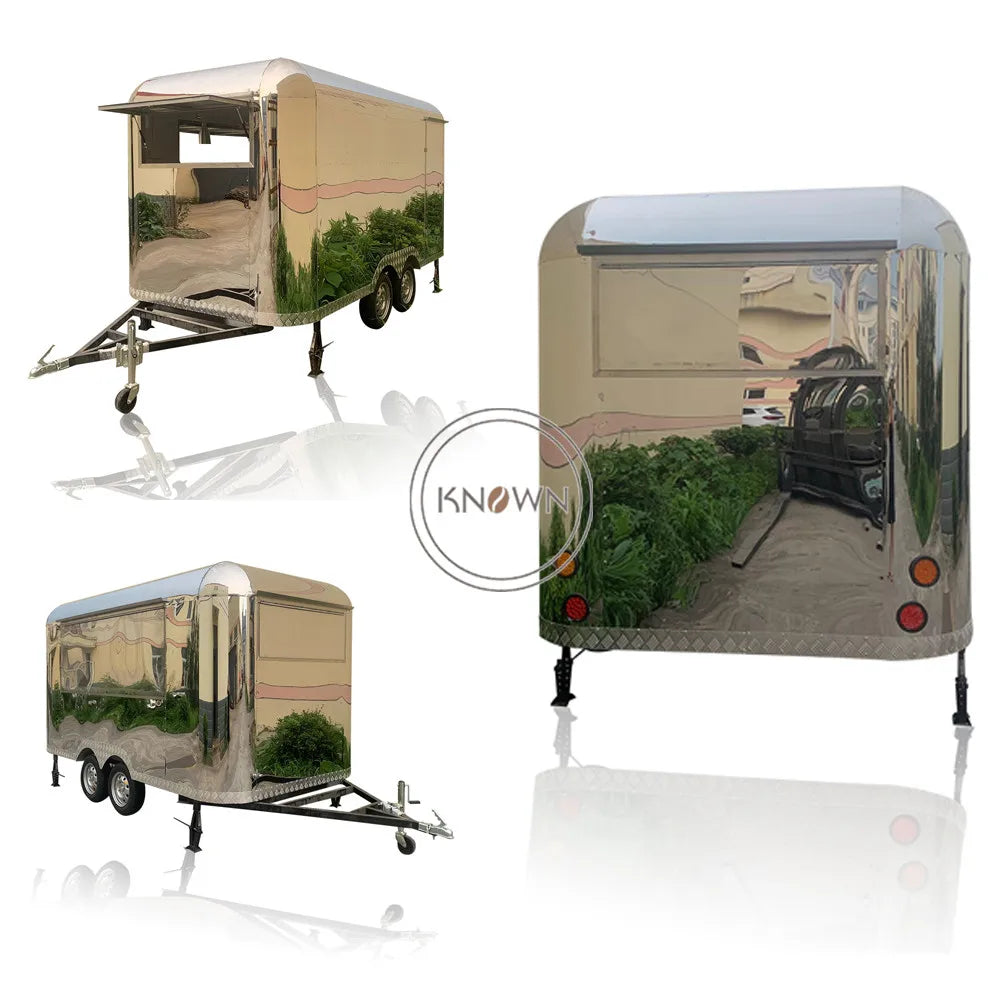 Mobile Stainless Steel Fast Food Trailer Airstream Food Cart Outdoor Street Kitchen Breakfast Vending Food Trailers