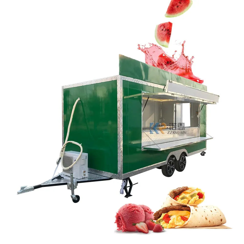 2023 Customization Multi-function Coffee Food Carts 4000mm Green Food Trailer Mobile Food Truck With VIN Custom